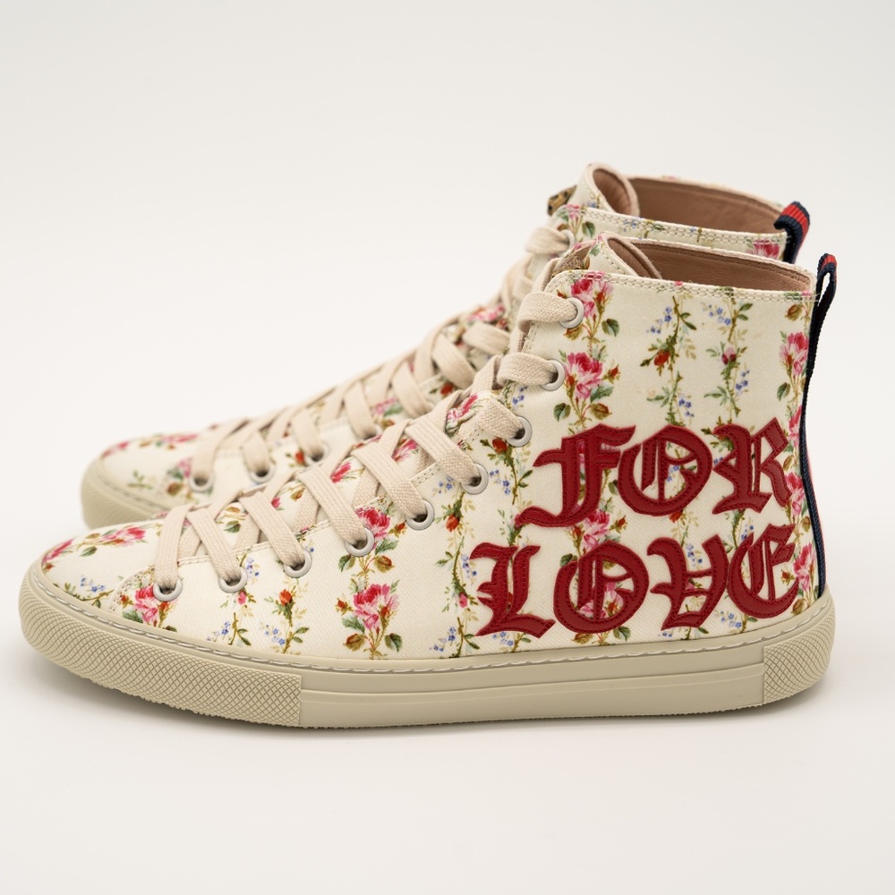 size 38eu 8us Gucci Blind For Love Floral Print High Top Sneakers Canvas Red - Picture 4 of 14